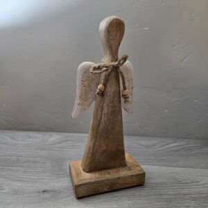 Wooden Angel Rustic Gold Splatter Wings Farmhouse Decor Cottagecore Whimsical